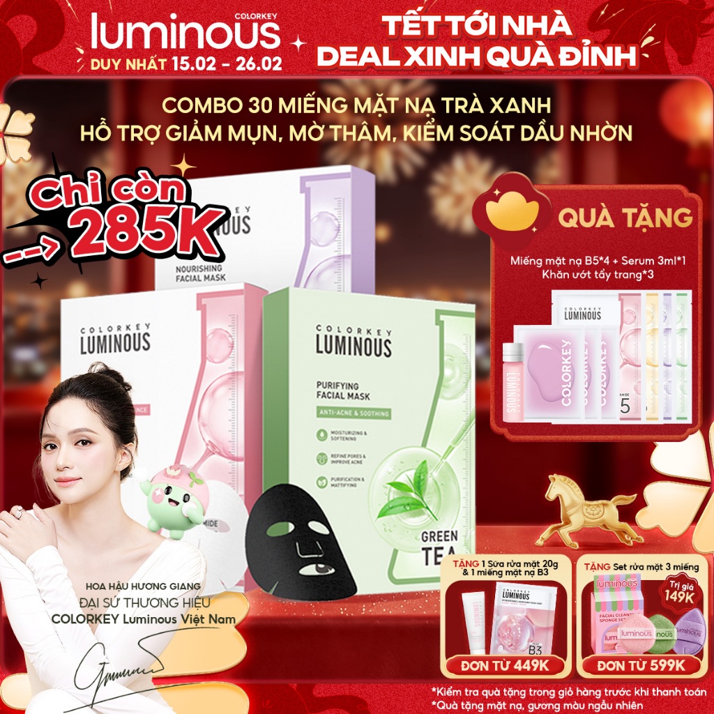 Combo 30 Miếng Mặt Nạ Giấy Trà Xanh BHA COLORKEY LUMINOUS | Hỗ Trợ Giảm ...