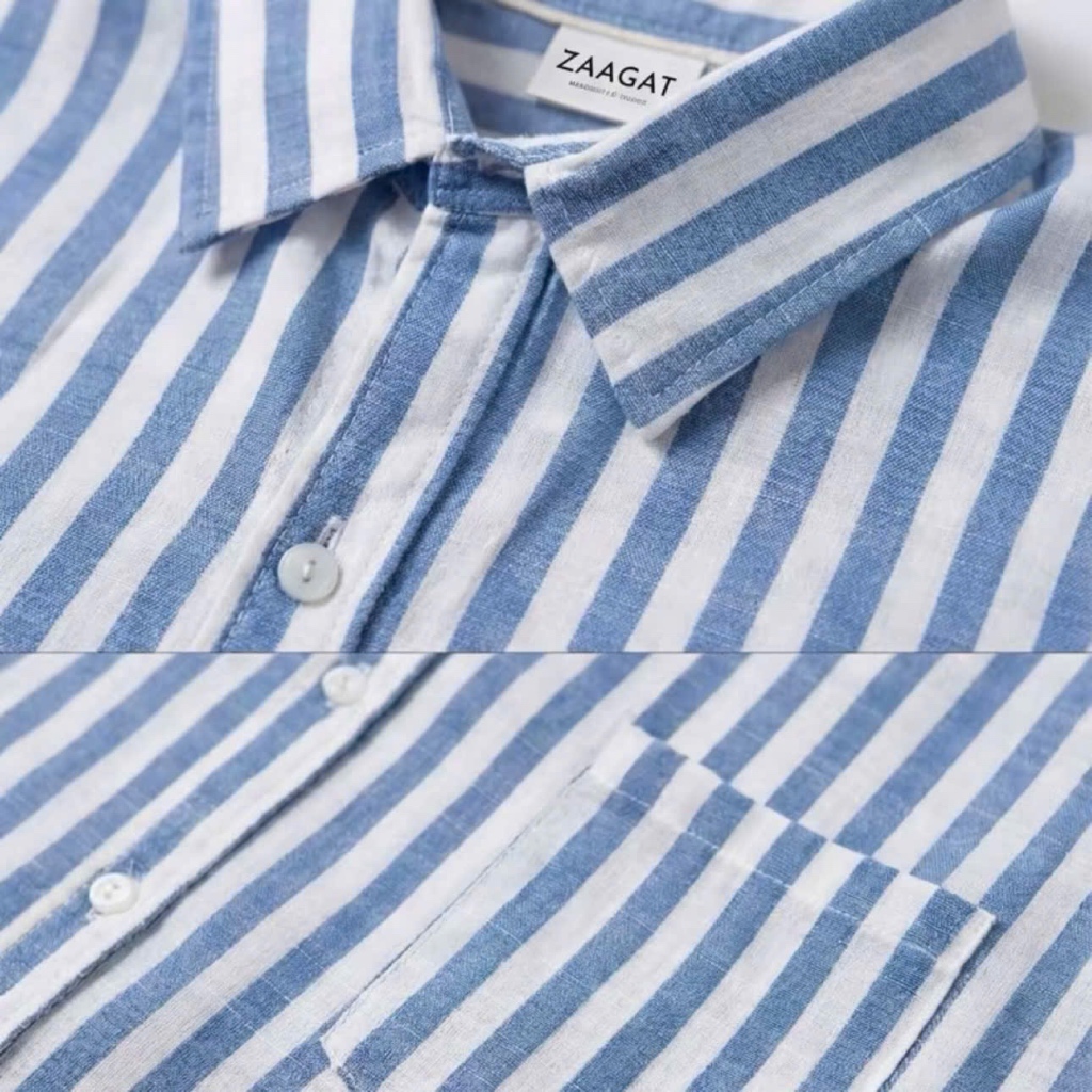 [SALE 7/7] Áo Sơ Mi Kẻ Cộc Tay Vải Linen ZAAGAT Form Rộng Phù Hợp Nam Nữ Mặc Dạo Phố, Đi Biển