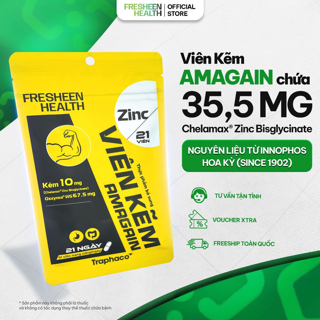[Combo 3] Viên kẽm AMAGAIN - ứng dụng Kẽm Chelamax® Bisglycinate nguyên liệu nhập Mỹ - phân phối bởi Fresheen Health