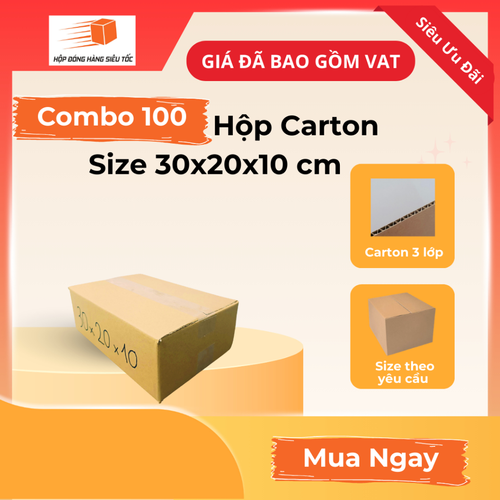 [Combo] Hộp Carton 30x20x10cm 3 Lớp ( Giá Đã Gồm VAT - Thùng Giấy Hộp Carton Đóng Hàng - Giá Sỉ )
