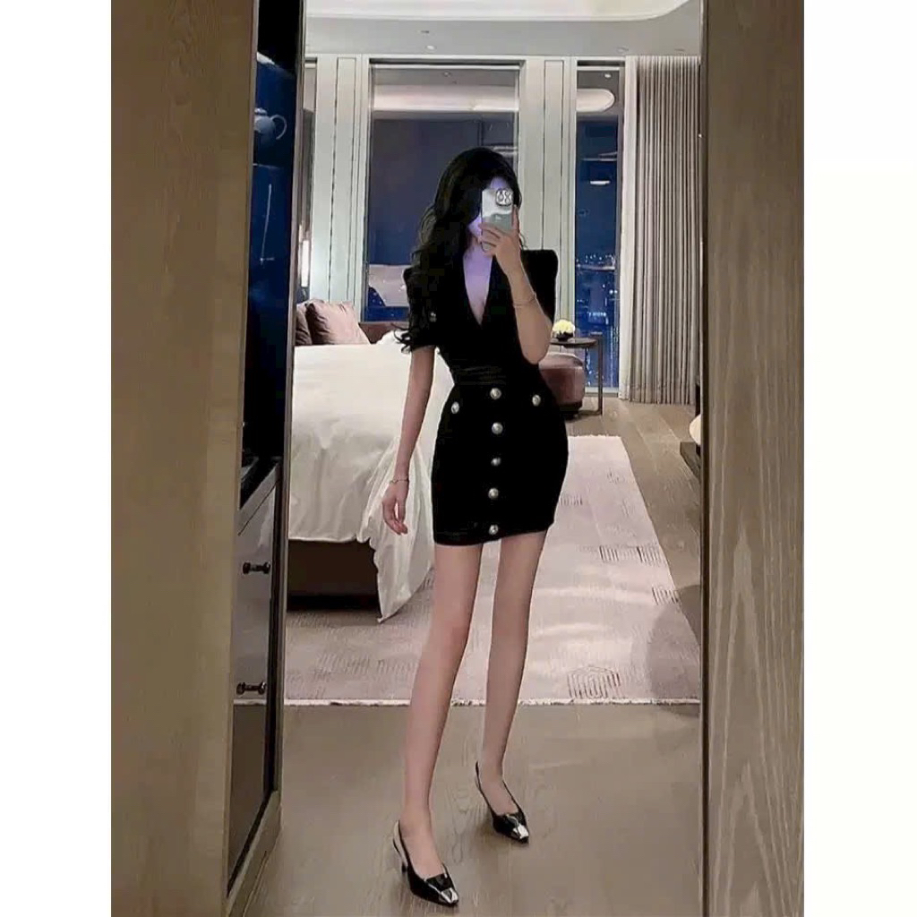Đầm băng quấn nút màu trắng viền đen