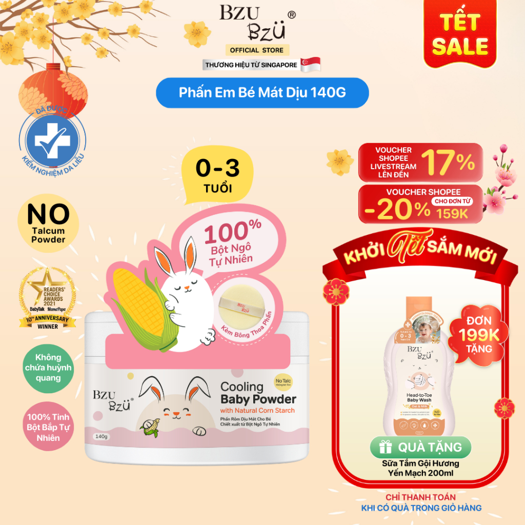 Phấn Rôm Em Bé - Phấn BZU BZU từ Tinh Bột Ngô Hút Ẩm, Giảm Hăm Dành Cho ...
