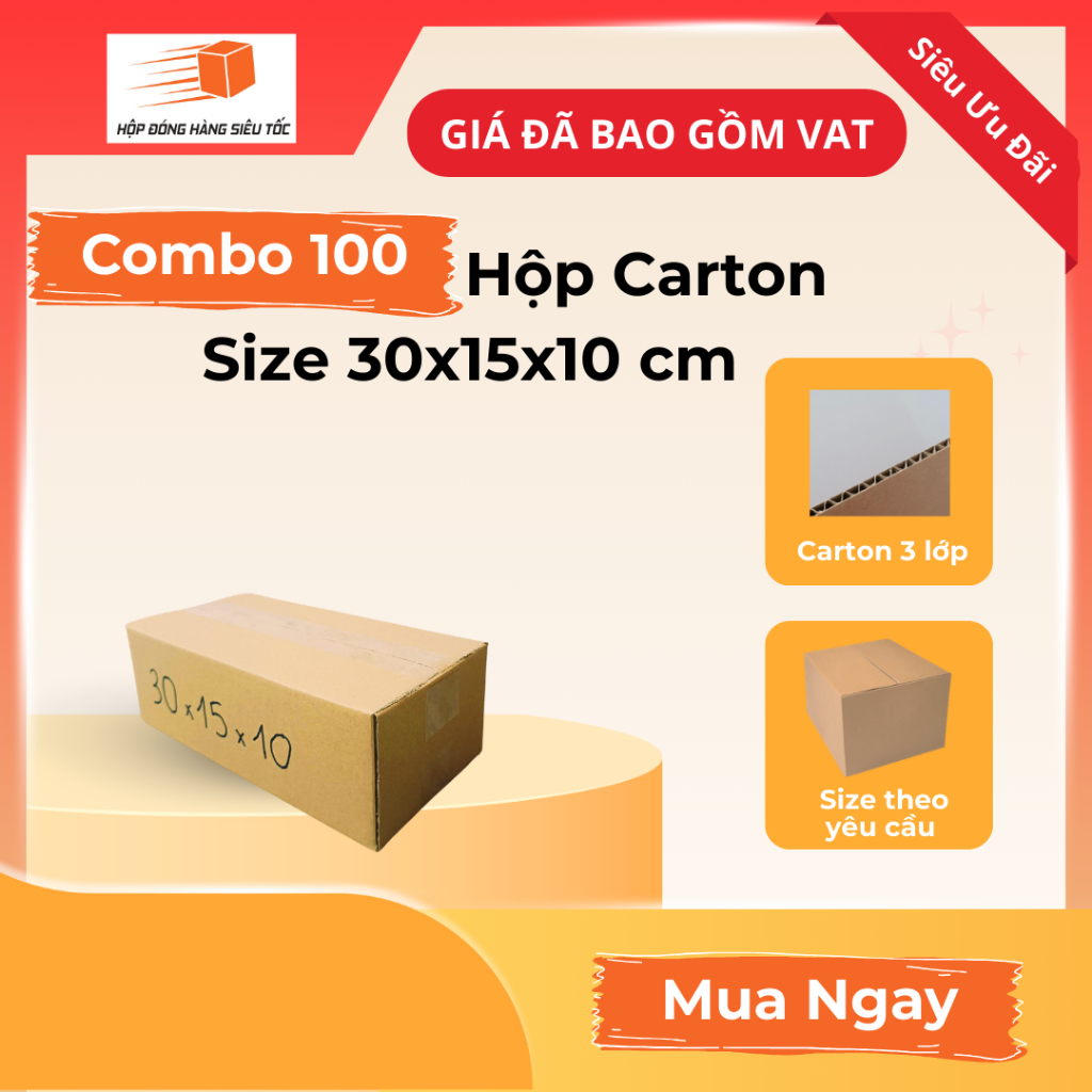 [Combo] Hộp Carton 30x15x10cm 3 Lớp ( Giá Đã Gồm VAT - Thùng Giấy Hộp Carton Đóng Hàng - Giá Sỉ )