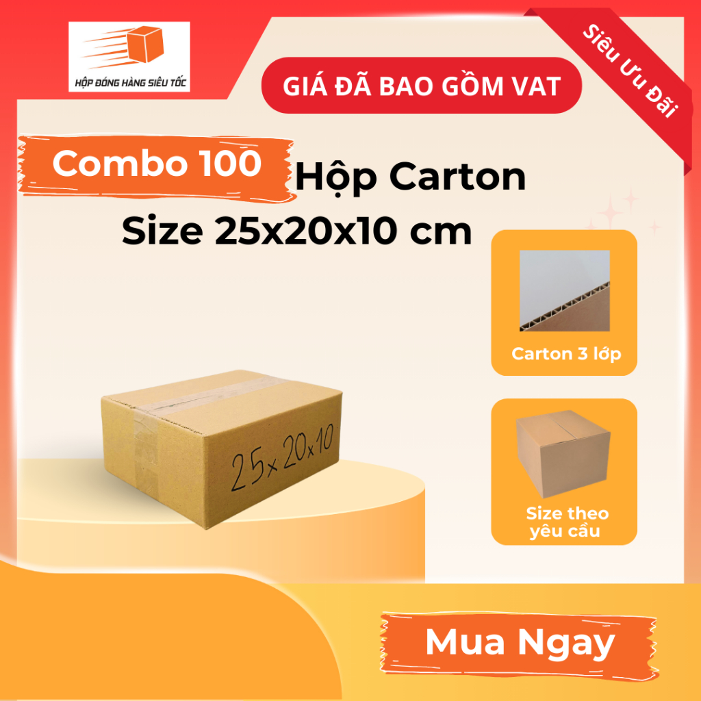 [Combo] Hộp Carton 25x20x10cm 3 Lớp ( Giá Đã Gồm VAT - Thùng Giấy Hộp Carton Đóng Hàng - Giá Sỉ )