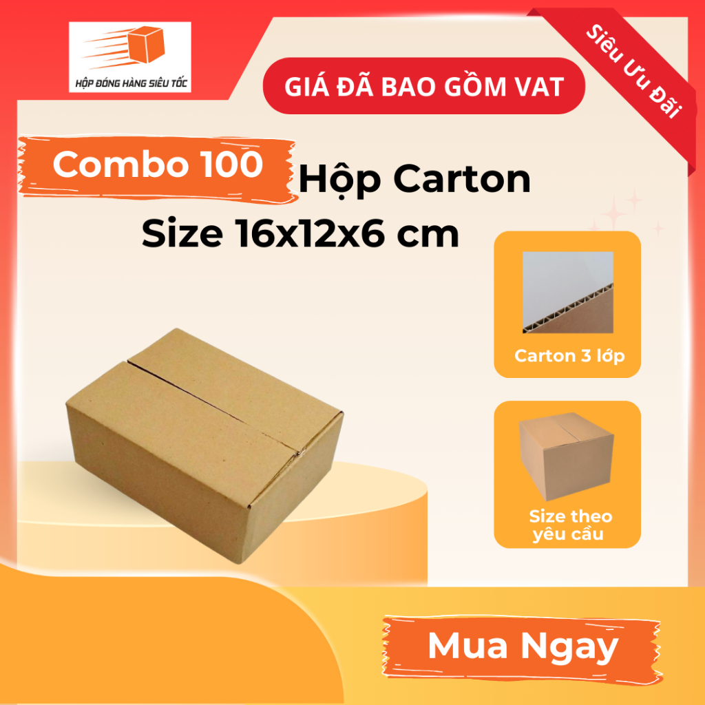 [Combo] Hộp Carton 16x12x6cm 3 Lớp ( Giá Đã Gồm VAT - Thùng Giấy Hộp Carton Đóng Hàng - Giá Sỉ )