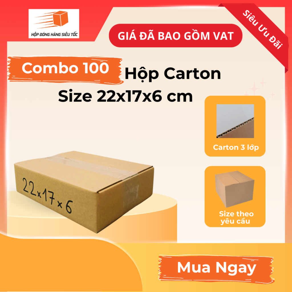 [Combo] Hộp Carton 22x17x6cm 3 Lớp ( Giá Đã Gồm VAT - Thùng Giấy Hộp Carton Đóng Hàng - Giá Sỉ )