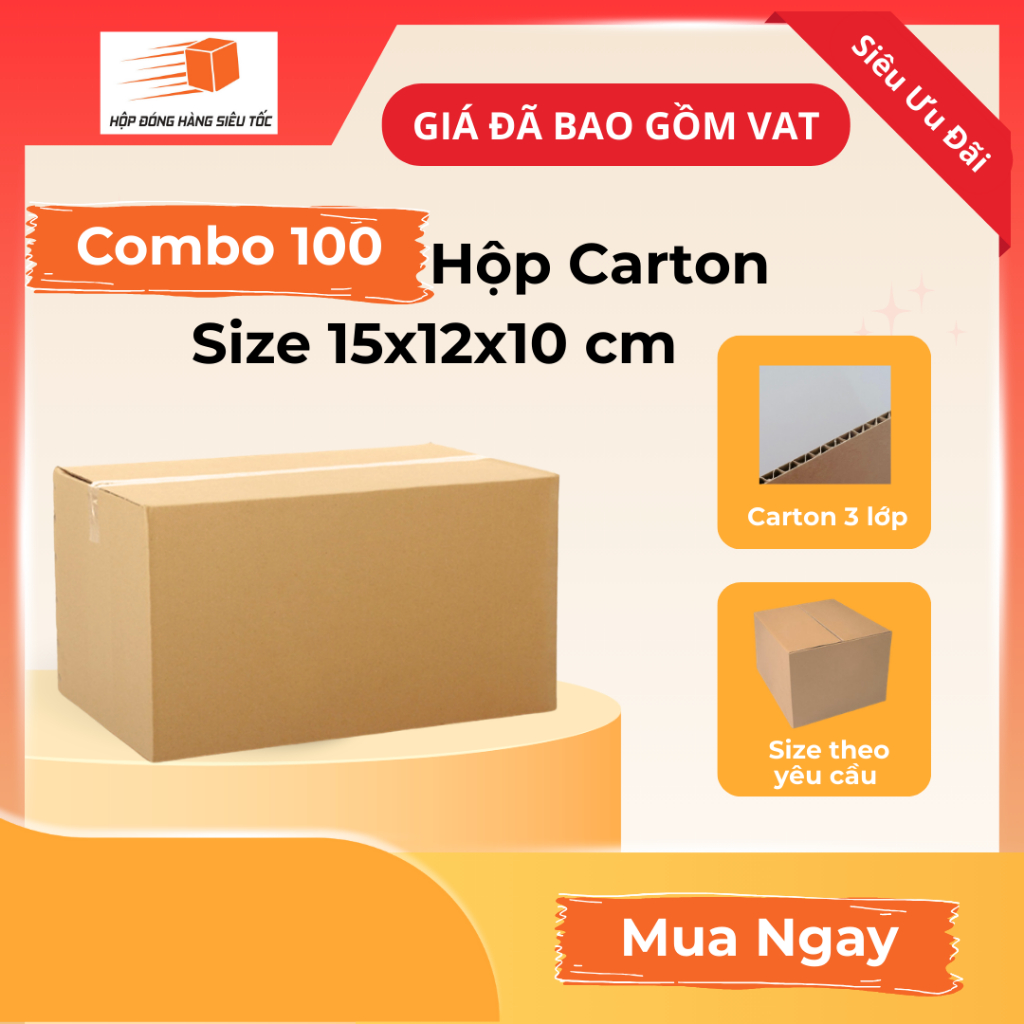 [Combo] Hộp Carton 15x12x10cm 3 Lớp ( Giá Đã Gồm VAT - Thùng Giấy Hộp Carton Đóng Hàng - Giá Sỉ )