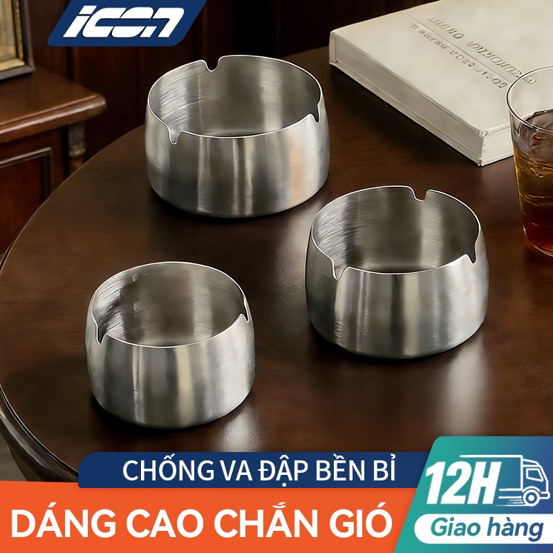 Gạt Tàn Inox Chống Gió ICON | Dễ vệ sinh - Sang trọng - Đa dụng - Nhiều kích thước