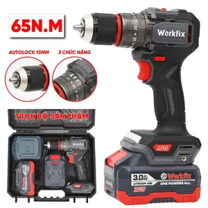 Máy Khoan Pin Đa Năng Workfix WF-ID1365F Không Chổi Than – Lực Siết 65Nm – 3 Chức Năng Khoan Búa Vặn Vít – Pin 21V
