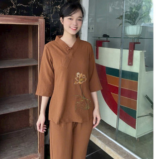 1Nút ThêuHoa VảiĐũi # Cổ Không Phối# Đồ Lam Đi Chùa