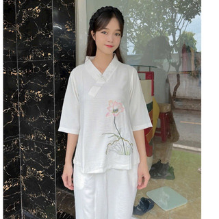 1Nút ThêuHoa VảiĐũi # Cổ Không Phối# Đồ Lam Đi Chùa