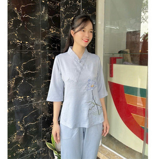 1Nút ThêuHoa VảiĐũi # Cổ Không Phối# Đồ Lam Đi Chùa