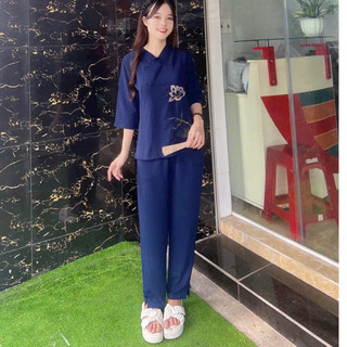 1Nút ThêuHoa VảiĐũi # Cổ Không Phối# Đồ Lam Đi Chùa
