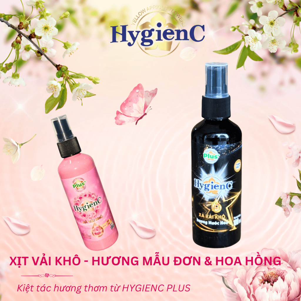 Combo 2 Chai Xịt Thơm Vải HygienC Plus 100 ML/Chai (1 Hương Hoa Hồng + 1 Hương Hoa Mẫu Đơn)