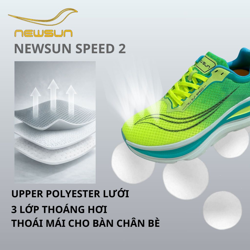 Giày Chạy Bộ NewSun Speed – Lưới Thoáng Khí, Đệm Êm SCF EVA, Đế Cao Su Bám Đường, Hỗ Trợ Chạy Dài