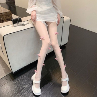 Sẵn Quần Tất Da Đính Nơ Nhung phong cách Lolita đáng yêu, Quần tất che khuyết điểm siêu dai đính hạt ngọc