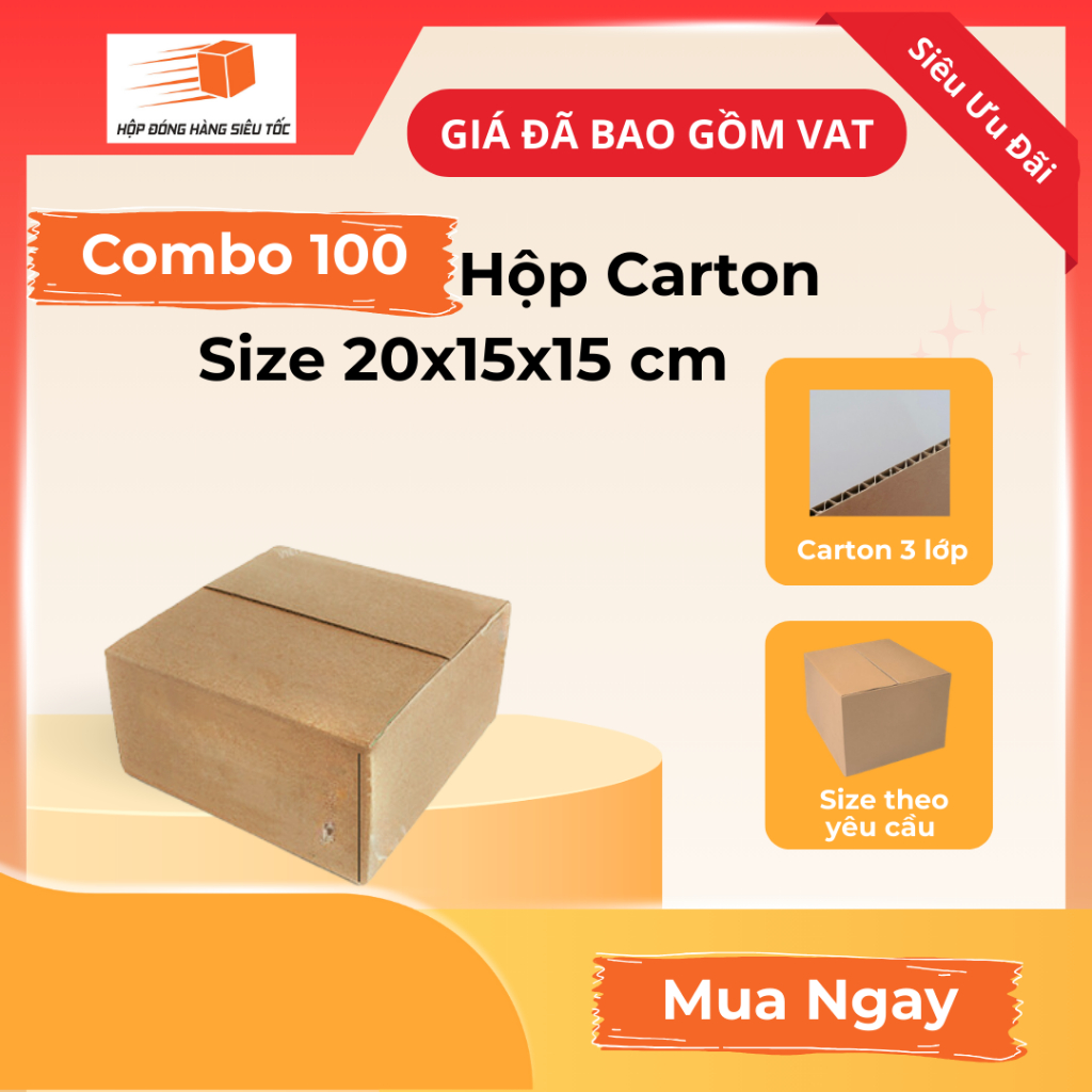 [Combo] Hộp Carton 20x15x15cm 3 Lớp ( Giá Đã Gồm VAT - Thùng Giấy Hộp Carton Đóng Hàng - Giá Sỉ )
