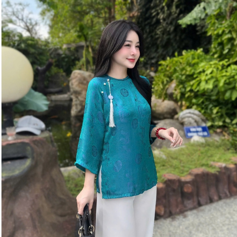 MÃ ÁO LẺ Đồ lam đi chùa nữ bọ pháp phục cổ tết tà vuông kèm charm mặc đi lễ chùa thanh lịch quý phái