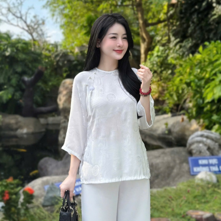MÃ ÁO LẺ Đồ lam đi chùa nữ bọ pháp phục cổ tết tà vuông kèm charm mặc đi lễ chùa thanh lịch quý phái