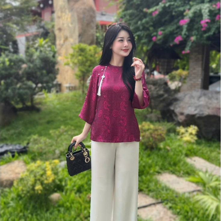 MÃ ÁO LẺ Đồ lam đi chùa nữ bọ pháp phục cổ tết tà vuông kèm charm mặc đi lễ chùa thanh lịch quý phái
