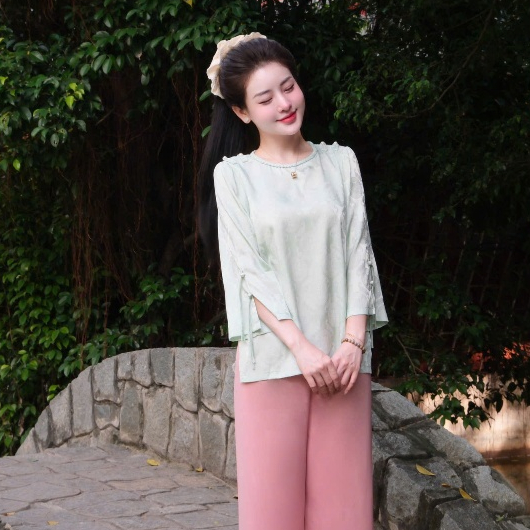 Đồ lam đi chùa nữ bộ pháp phục cổ tết chữ thọ mặc đi lễ chùa sang quý phái thanh lịch