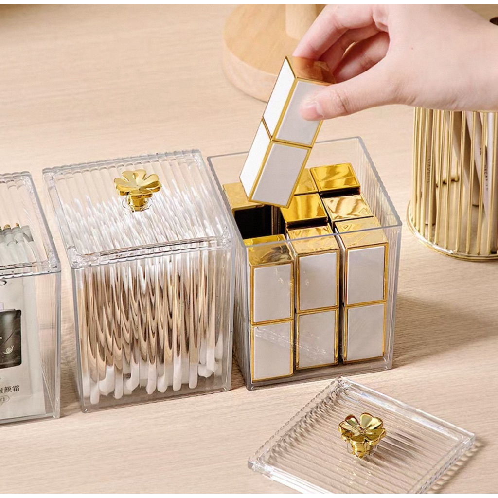 Hộp đựng bông tẩy trang kết hợp bông tăm có nắp đậy