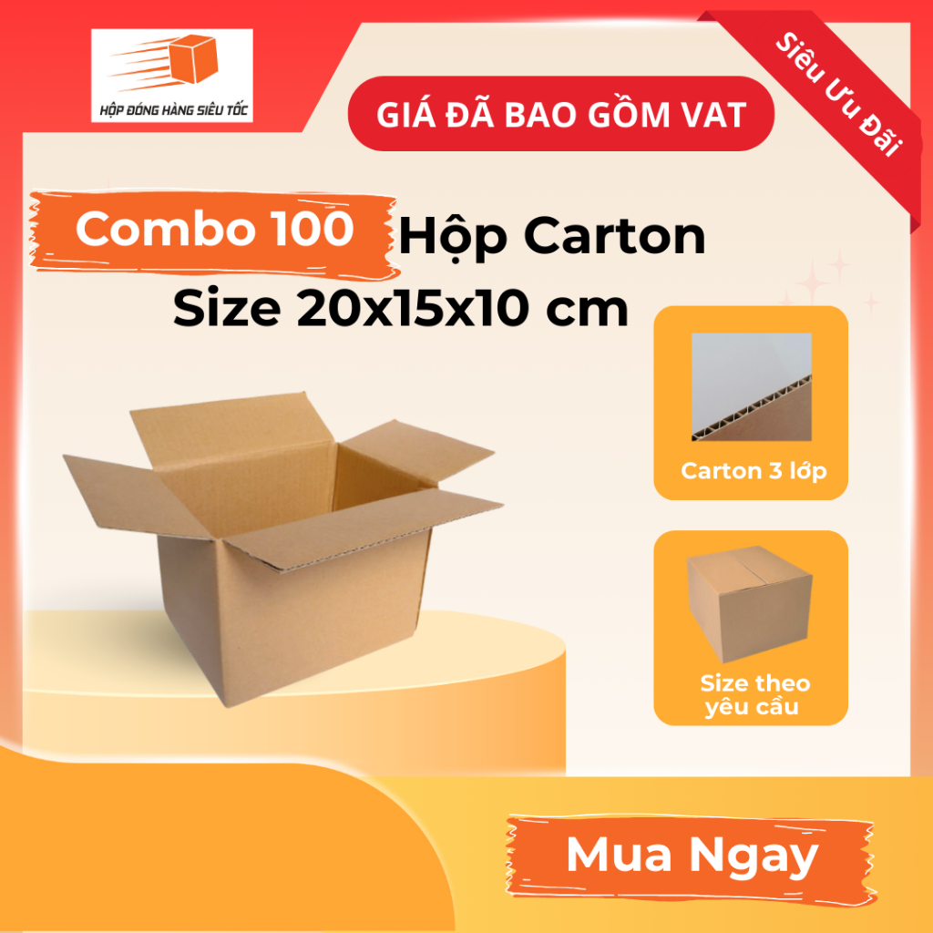 [Combo] Hộp Carton 20x15x10cm 3 Lớp ( Giá Đã Gồm VAT - Thùng Giấy Hộp Carton Đóng Hàng - Giá Sỉ )
