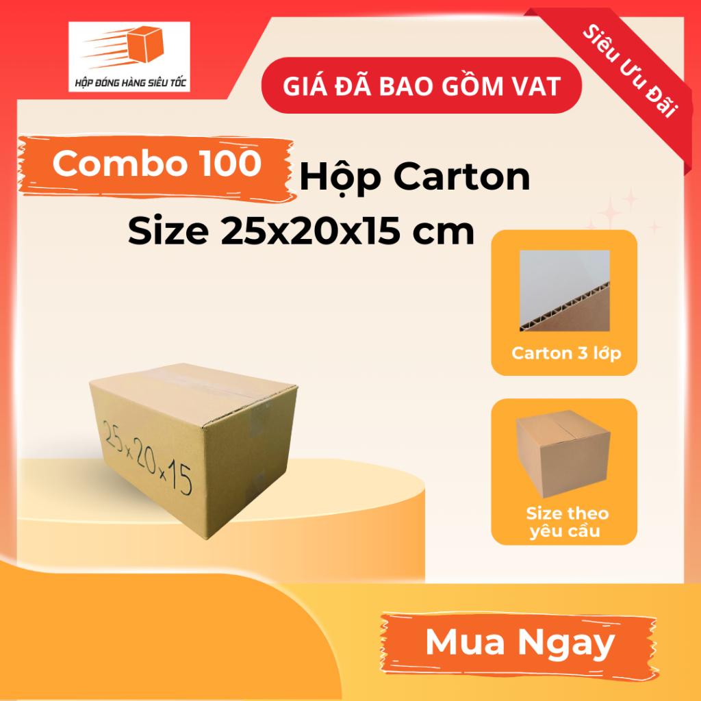 [Combo] Hộp Carton 25x20x15cm 3 Lớp ( Giá Đã Gồm VAT - Thùng Giấy Hộp Carton Đóng Hàng - Giá Sỉ )