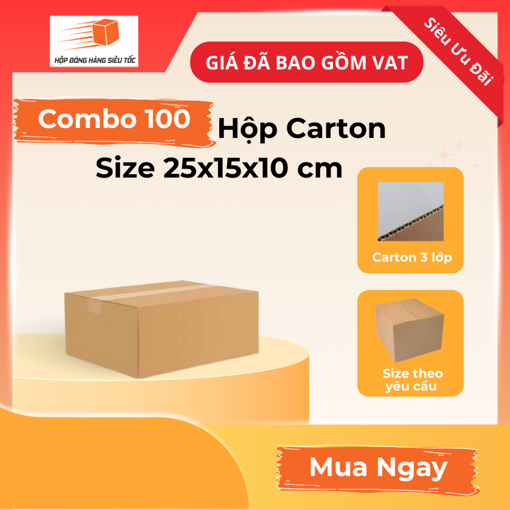 [Combo] Hộp Carton 25x15x10cm 3 Lớp ( Giá Đã Gồm VAT - Thùng Giấy Hộp Carton Đóng Hàng - Giá Sỉ )