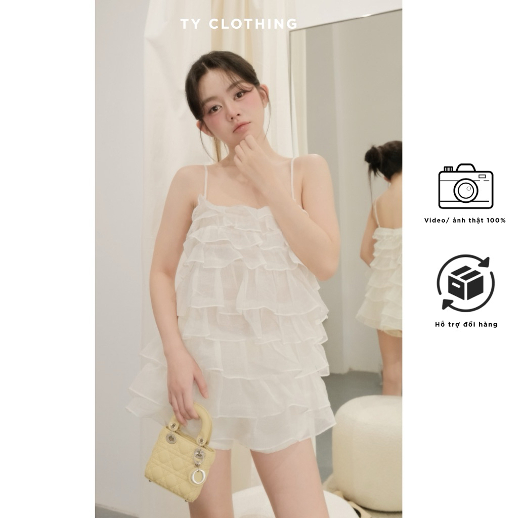 Set babydoll Màu Trắng Chất Liệu Vải Line Tay Xoè Bồng Phong Cách Tiểu Thư Đi Chơi Dễ Thương Sang Trọng - TY CLOTHING