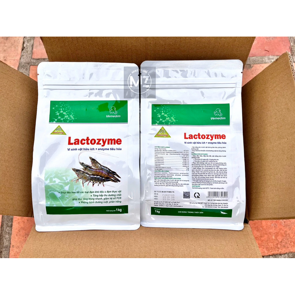 Vemedim LACTOZYME tôm, vi sinh hỗ trợ hệ tiêu hóa và hấp thu dưỡng chất cho tôm, túi zip (1kg)