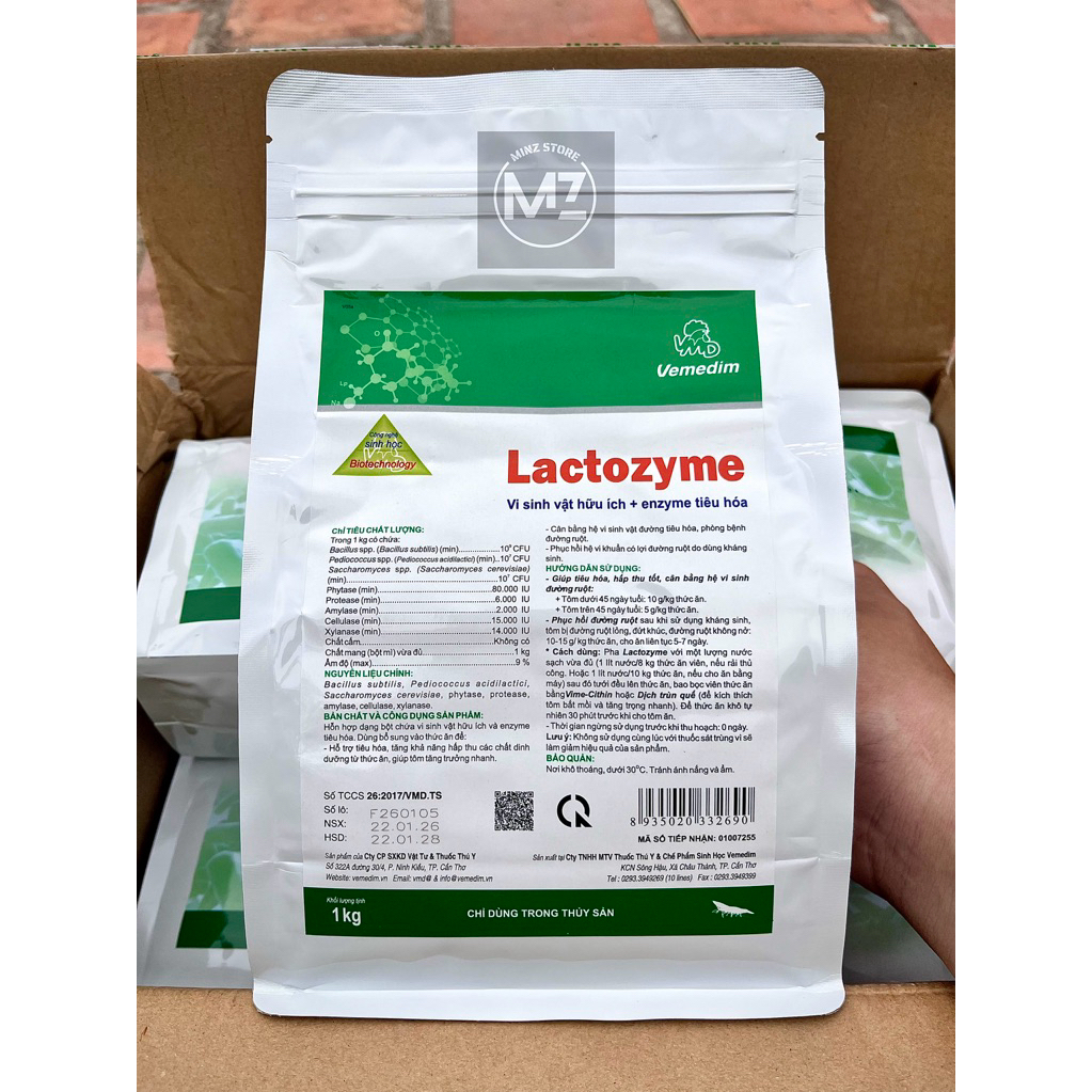Vemedim LACTOZYME tôm, vi sinh hỗ trợ hệ tiêu hóa và hấp thu dưỡng chất cho tôm, túi zip (1kg)
