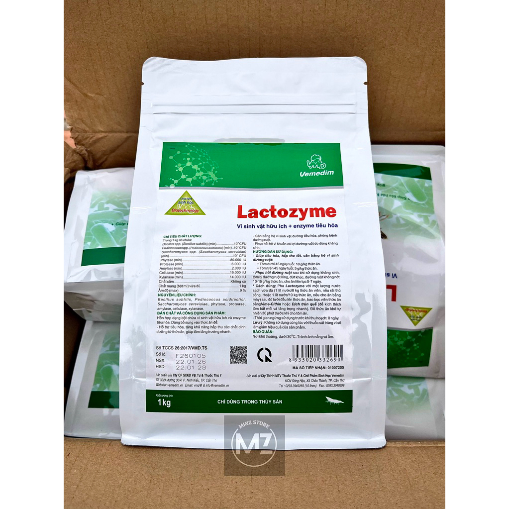 Vemedim LACTOZYME tôm, vi sinh hỗ trợ hệ tiêu hóa và hấp thu dưỡng chất cho tôm, túi zip (1kg)