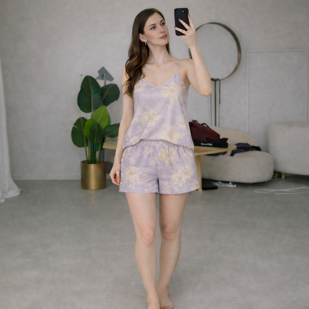 Bộ Set Dây Lụa Hoa Pastel Umimodal, Mát nhẹ thoái mãi.