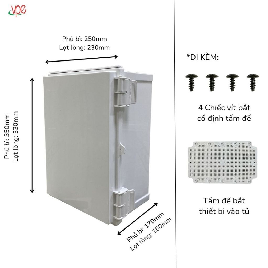 TỦ ĐIỆN NHỰA KÍN NƯỚC 250x350x170 KYE – CHỐNG BỤI, CHỐNG NƯỚC, BỀN BỈ NGOÀI TRỜI