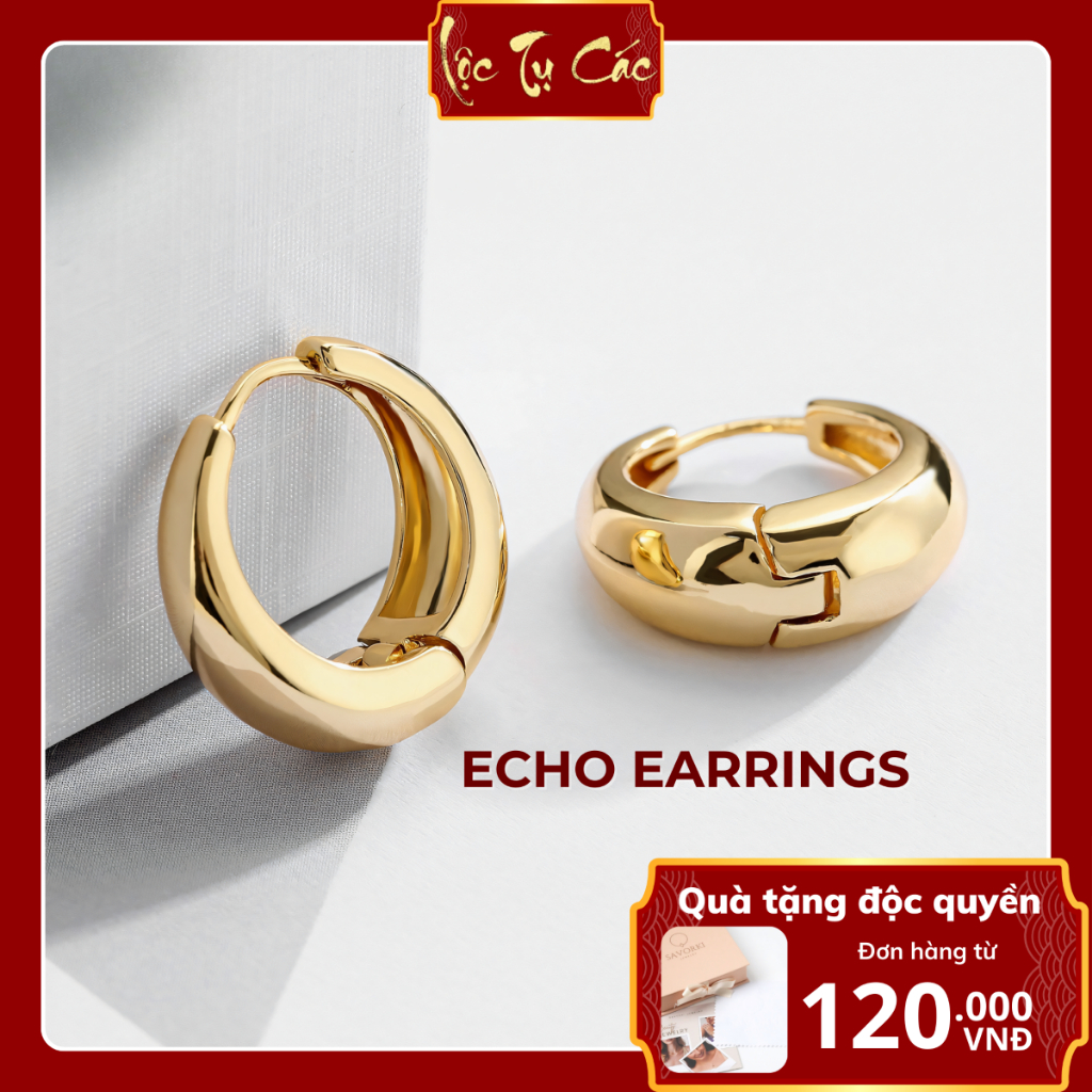 Khuyên tai titan, bông tai mạ vàng  Lộc Tụ Các sang trọng thiết kế, phụ kiện thời trang.