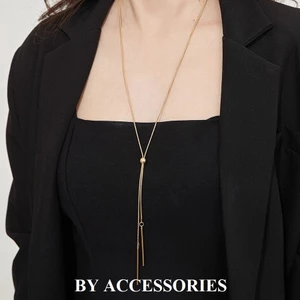 Dây chuyền nữ titan dáng dài kiểu mì rút phối thanh mảnh nhỏ mạ vàng 18K không gỏ WN2627 BY ACCESSORIES