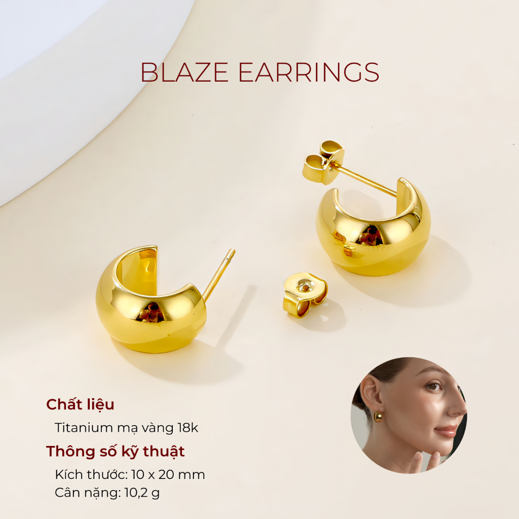 Khuyên tai nữ mạ vàng, bông tai titan BLAZE EARRINGS Lộc Tụ Các kiểu dáng tinh tế, điểm nhấn cho mọi outfits KT004.