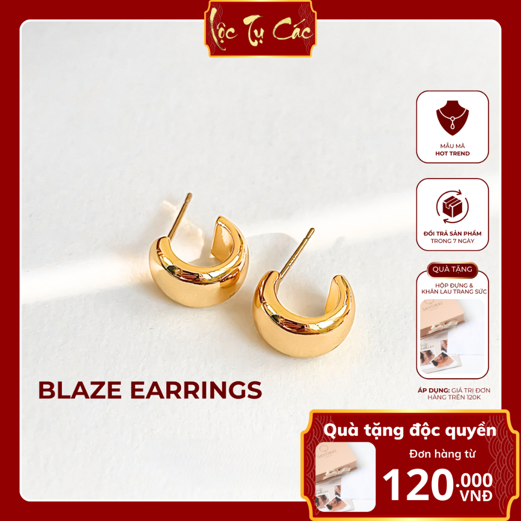 Khuyên tai nữ mạ vàng, bông tai titan BLAZE EARRINGS Lộc Tụ Các kiểu dáng tinh tế, điểm nhấn cho mọi outfits KT004.