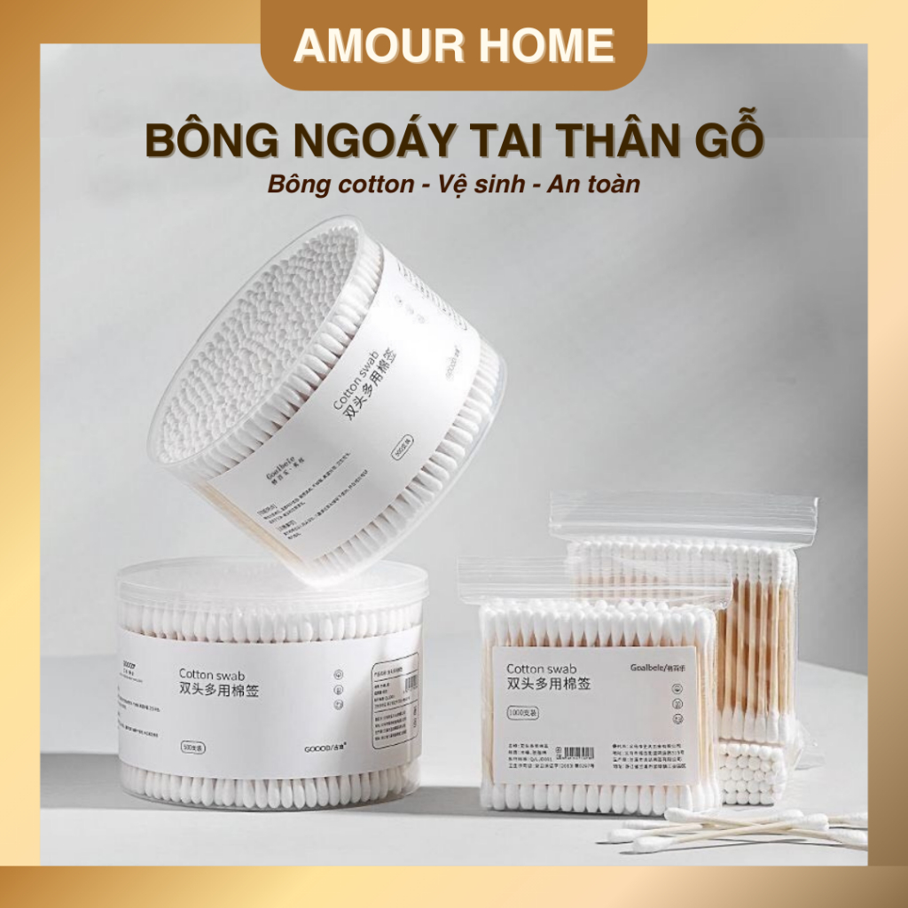 COMBO 3 hộp lớn 500 que tăm bông y tế, tăm bông trang điểm, spa, bông ngoáy tai que gỗ 2 đầu