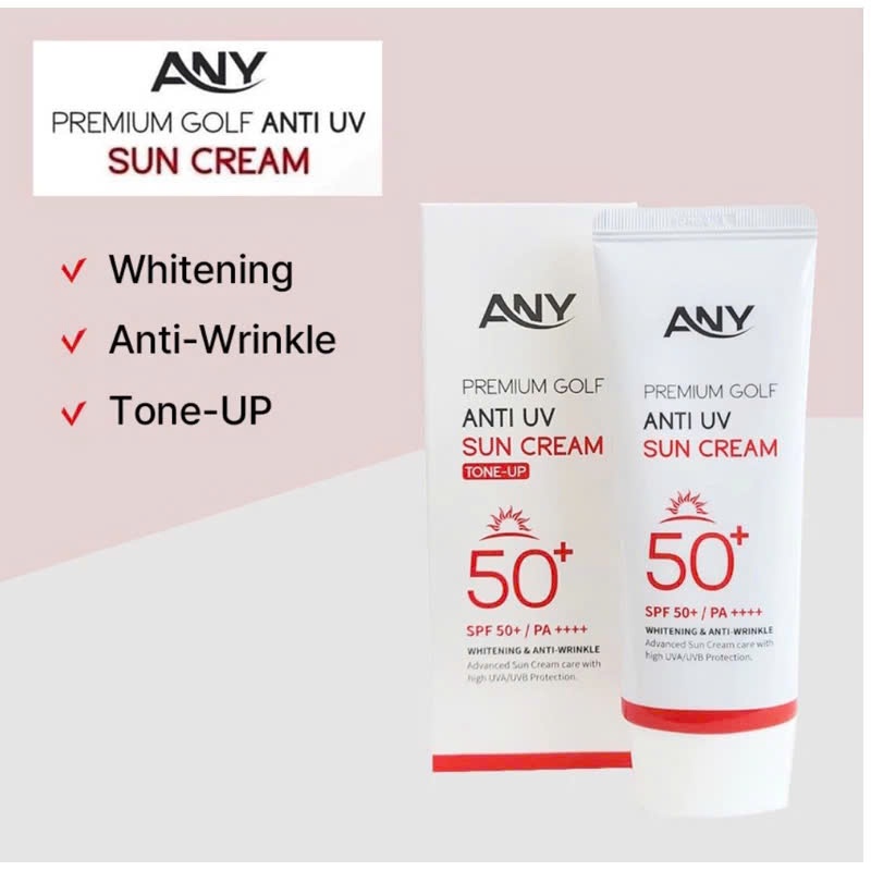 ( 2 tuýp Tặng 2 nạ) Kem Chống Nắng Any Hàn Quốc 60ml Premium Golf Anti UV SPF 50+  Nâng tông, trắng da, không bết