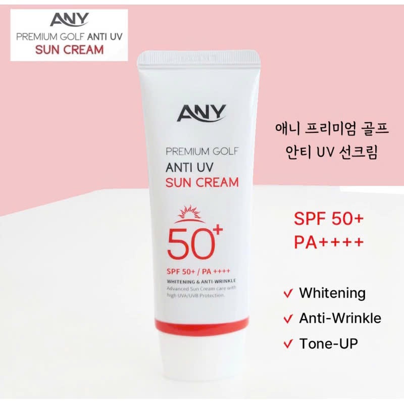 ( 2 tuýp Tặng 2 nạ) Kem Chống Nắng Any Hàn Quốc 60ml Premium Golf Anti UV SPF 50+  Nâng tông, trắng da, không bết