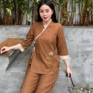 Ngọc Nơ Vải ẤnĐộ Cao Cấp Nữ# Đồ Lam Đi Chùa