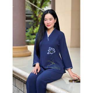 Nút Ngọc Vải Đũi Cao Cấp Nữ  #Jacket Top Kem Dress Women # Đồ Lam Đi Chùa