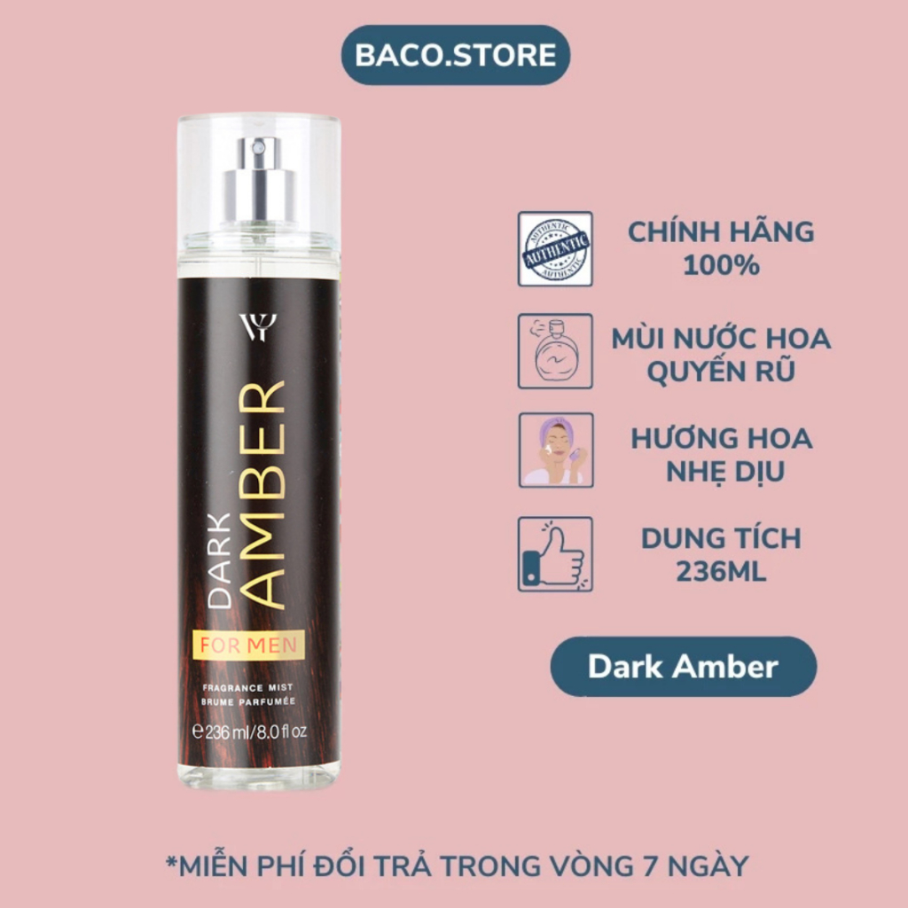 body mist, Xịt thơm cho nam Dark Amber 236ml Nam Tính, Lịch Lãm