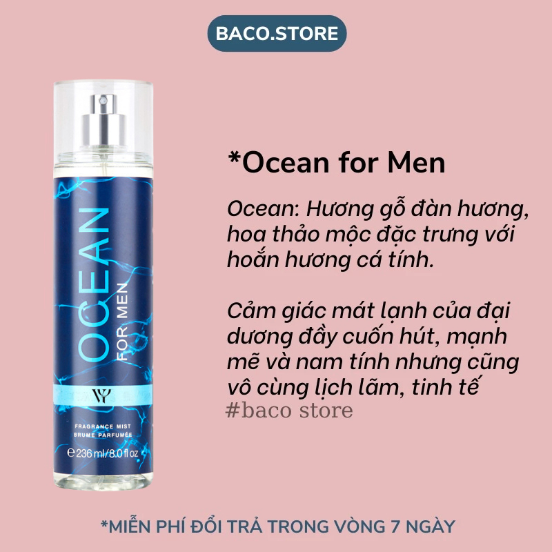 body mist Xịt thơm cho Nam Ocean for Men 236ml Nam Tính, mát mẻ, Sang Trọng