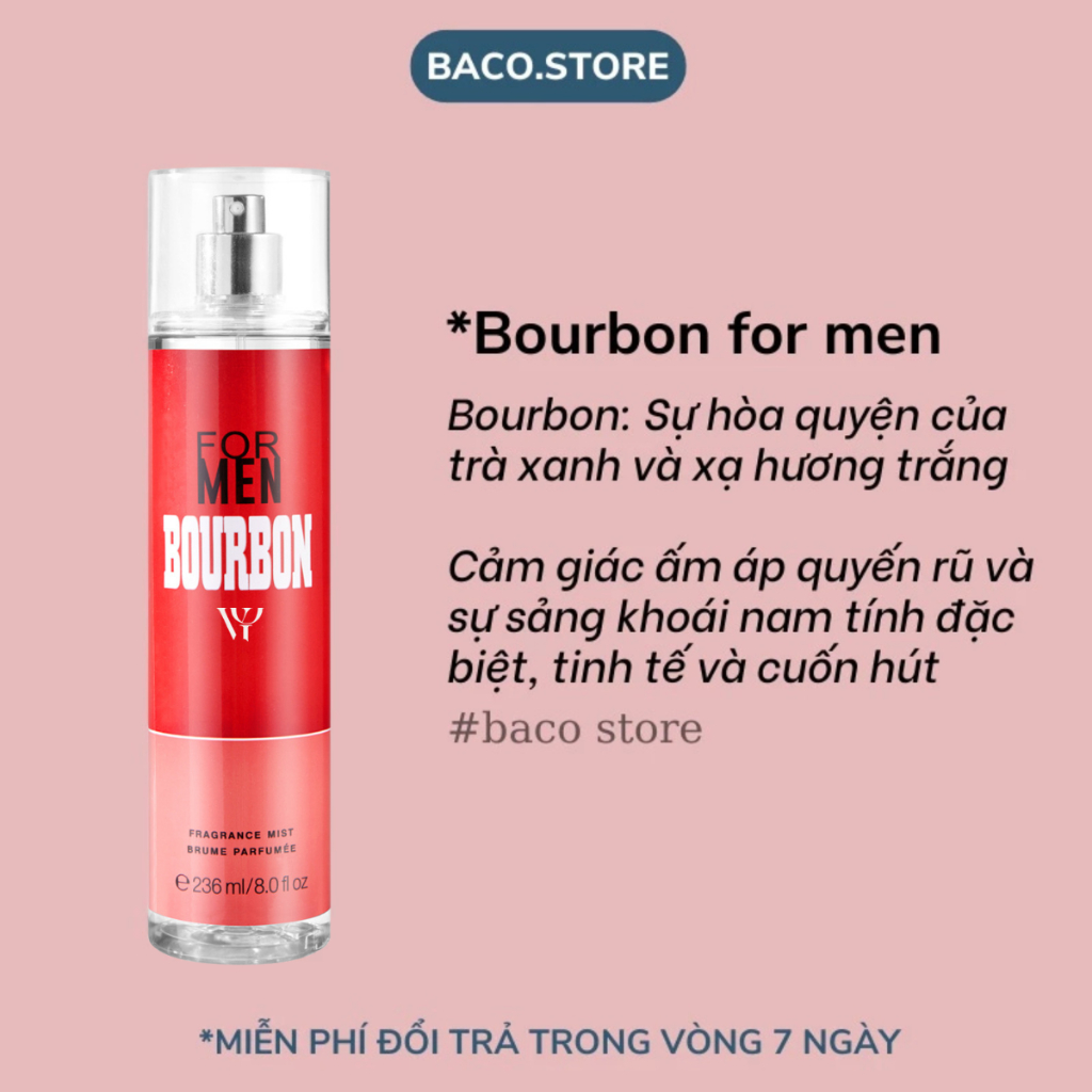 body mist, Xịt thơm cho nam Bourbon 236ml Nam Tính, Lịch lãm
