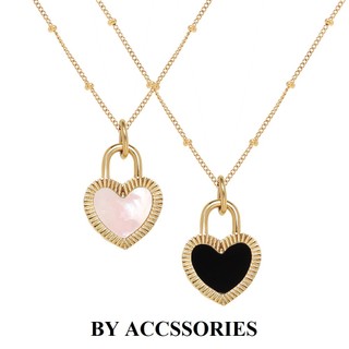 Dây chuyền nữ titan mặt hình ổ khóa trái tim khảm xà cừ mạ vàng 18K không gỉ WN2620 BY ACCESSORIES