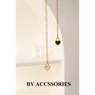 Dây chuyền nữ titan mặt hình ổ khóa trái tim khảm xà cừ mạ vàng 18K không gỉ WN2620 BY ACCESSORIES