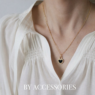 Dây chuyền nữ titan mặt hình ổ khóa trái tim khảm xà cừ mạ vàng 18K không gỉ WN2620 BY ACCESSORIES